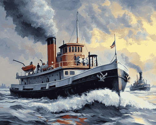 Steam Towboat Ocean Scenes Diamond Painting