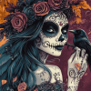 Sugar Skull Girl and Crow Diamond Painting