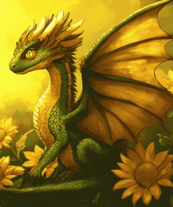 Sunflower Fantasy Dragon Diamond Painting