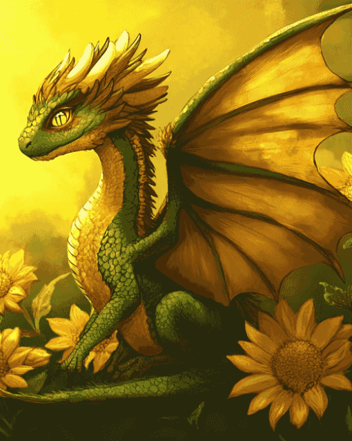 Sunflower Fantasy Dragon Diamond Painting