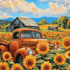 Sunflower Farm Truck Diamond Painting