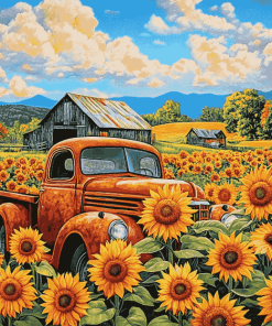 Sunflower Farm Truck Diamond Painting