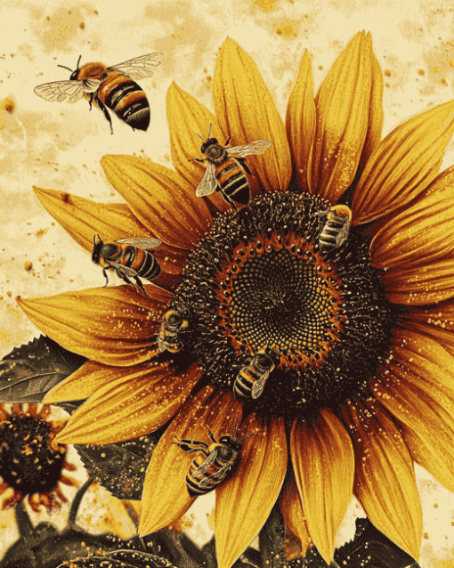 Sunflower and Bee Blossoms Diamond Painting