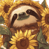 Sunflowers and Sloths Cartoon Diamond Painting