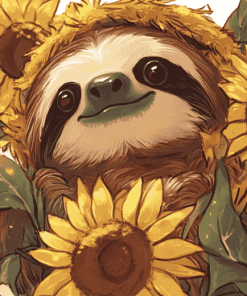 Sunflowers and Sloths Cartoon Diamond Painting