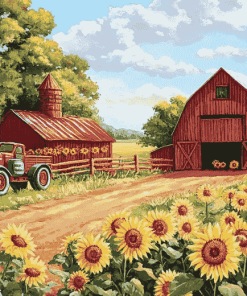 Sunflowers with Rustic Barn Diamond Painting