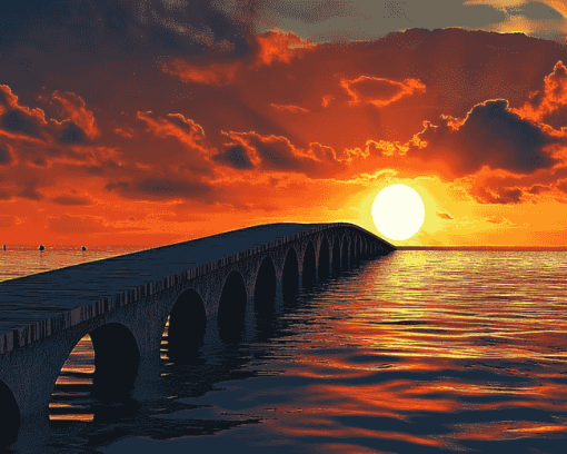 Sunset Beach Bridge Diamond Painting