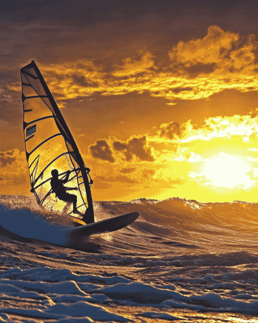 Sunset Beach Windsurfing Diamond Painting