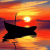 Sunset Boat Silhouette Diamond Painting