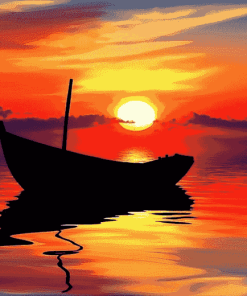 Sunset Boat Silhouette Diamond Painting