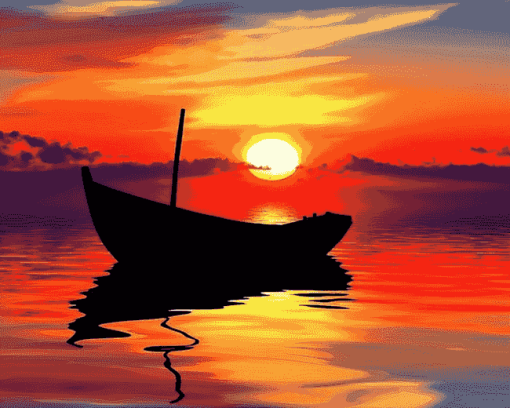 Sunset Boat Silhouette Diamond Painting