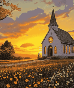 Sunset Country Church Diamond Painting