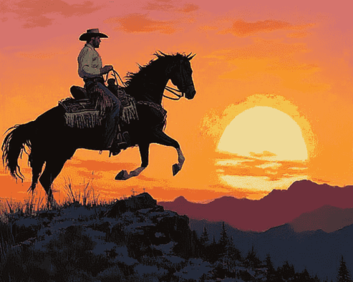 Sunset Cowboy Silhouette Diamond Painting