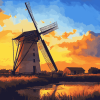 Sunset Dutch Windmill Landscape Diamond Painting