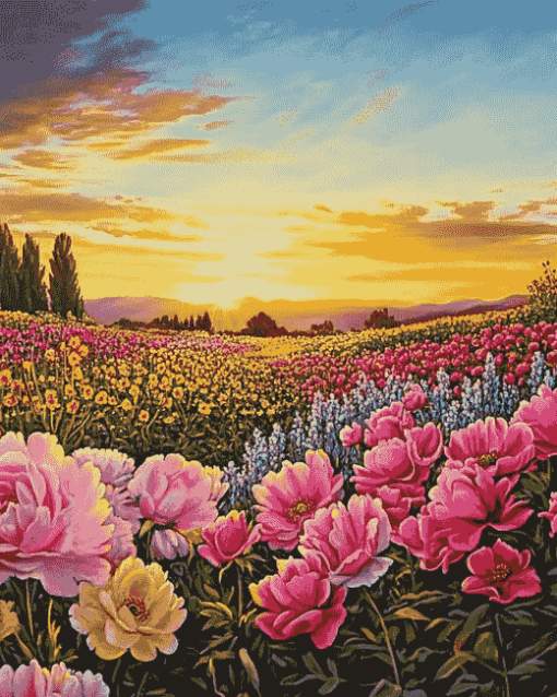 Sunset Flower Garden Diamond Painting