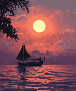 Sunset Lake Moon Diamond Painting