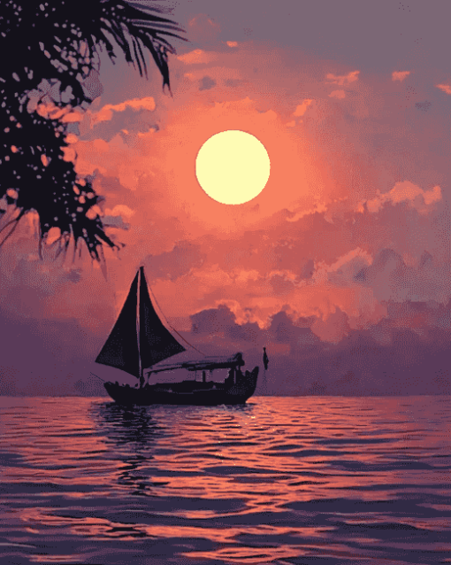 Sunset Lake Moon Diamond Painting