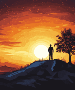 Sunset Mountain Silhouette Diamond Painting