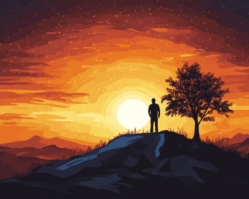 Sunset Mountain Silhouette Diamond Painting