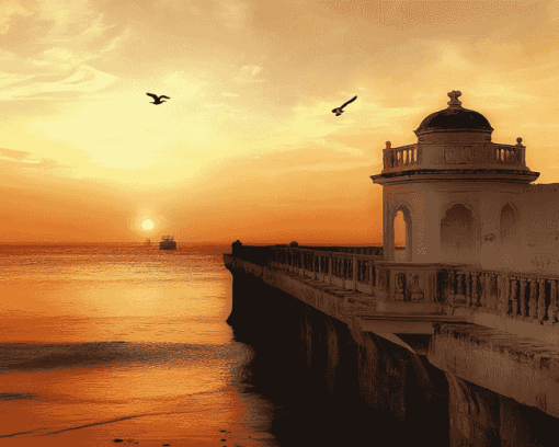 Sunset Over Cadiz Pier Diamond Painting