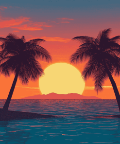 Sunset Palm Trees Diamond Painting