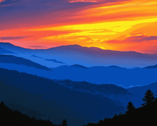 Sunset Smokey Mountains Diamond Painting