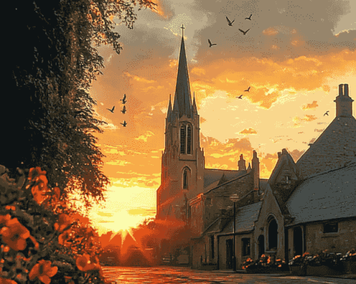 Sunset View of Louth Cathedral Diamond Painting