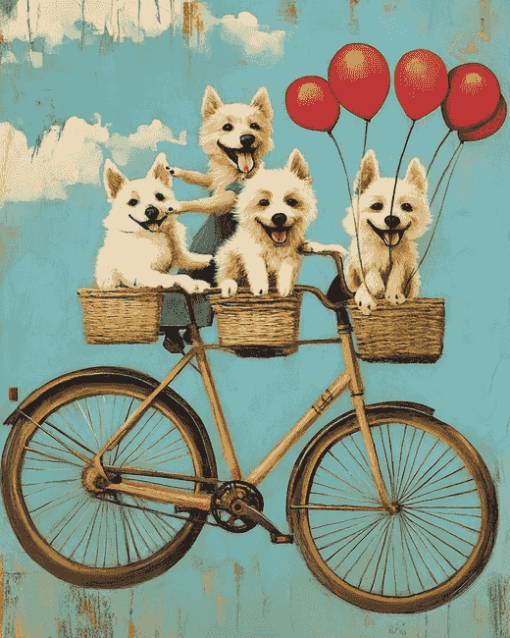 Tandem Bike Adventure Dogs Diamond Painting