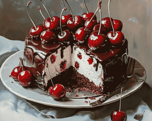 Tasty Cherry Cake Diamond Painting