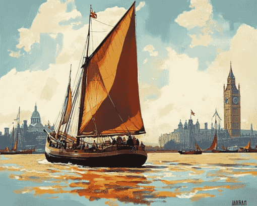 Thames Sailing Barge Landscapes Diamond Painting