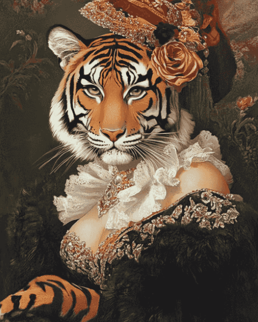 The Vintage Tiger Lady Diamond Painting