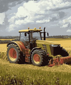 Tractors in Lush Hay Fields Diamond Painting