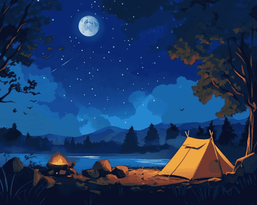 Tranquil Campsite Night Diamond Painting