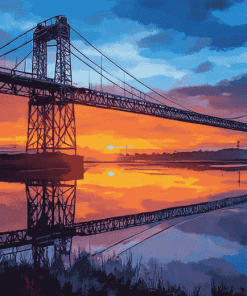 Transporter Bridge Sunset Scenery Diamond Painting