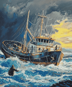 Trawler Braving Storms Diamond Painting