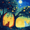 Tree Cats Night Diamond Painting