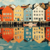 Trondheim Houses Reflections Diamond Painting