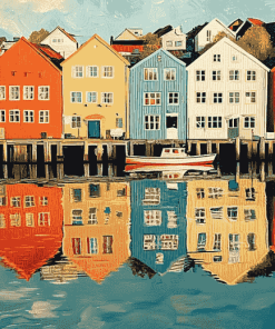 Trondheim Houses Reflections Diamond Painting