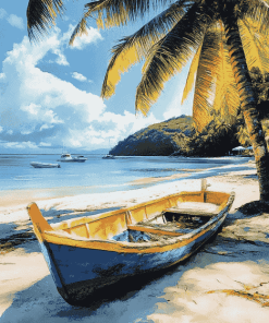 Tropical Seascape with Palm Trees Diamond Painting