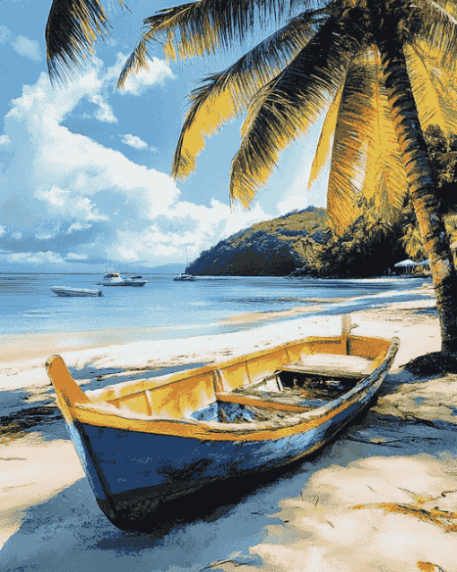 Tropical Seascape with Palm Trees Diamond Painting