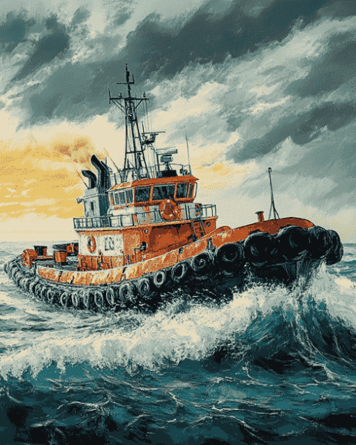 Tug Boats on the Ocean Diamond Painting