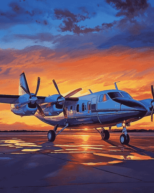 Twin Commander Jets at Sunset Diamond Painting