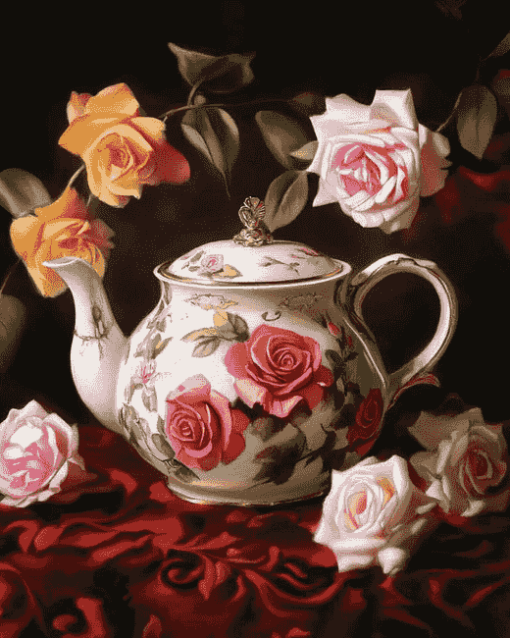 Victorian Teapot Roses Diamond Painting