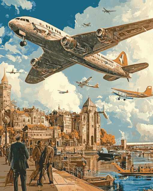 Vintage Airport Scenery Diamond Painting