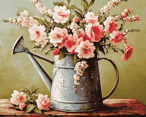 Vintage Blossoms Watering Can Diamond Painting