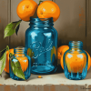 Vintage Blue Mason Jar and Oranges Diamond Painting