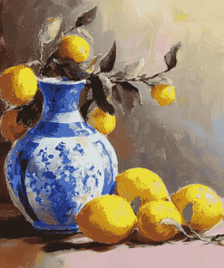 Vintage Blue Vase Lemons Diamond Painting