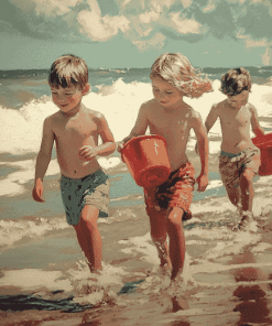 Vintage Children by the Seaside Diamond Painting