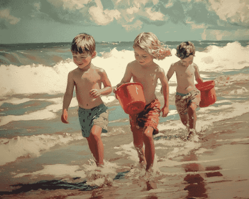 Vintage Children by the Seaside Diamond Painting