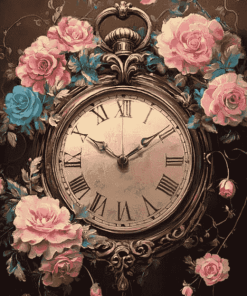 Vintage Clock and Flowers Diamond Painting